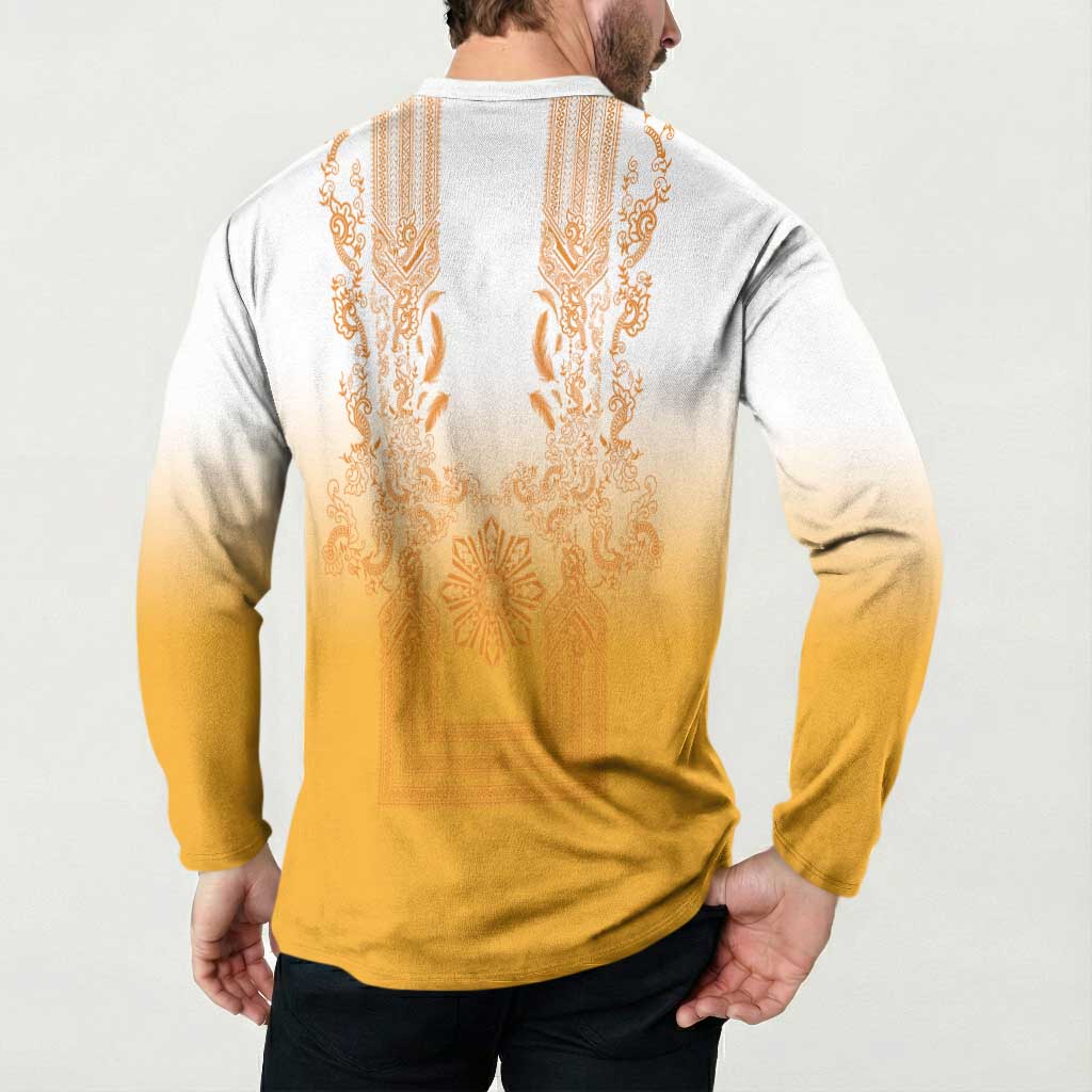 Philippines Barong Style Button Sweatshirt with Polynesian Art and Leaf Motif Yellow Color LT03 - Polynesian Pride
