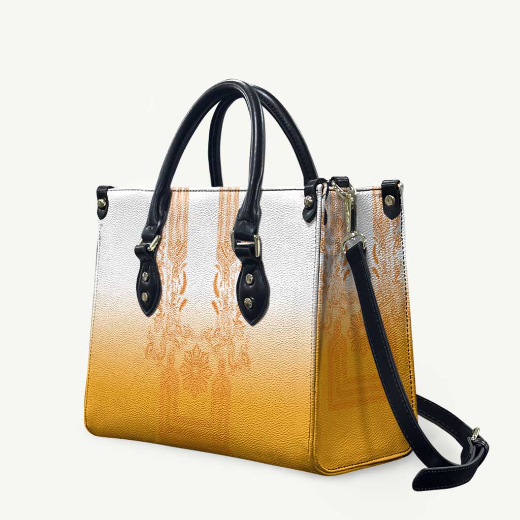 Philippines Barong Style Leather Bag with Polynesian Art and Leaf Motif Yellow Color LT03 Yellow - Polynesian Pride