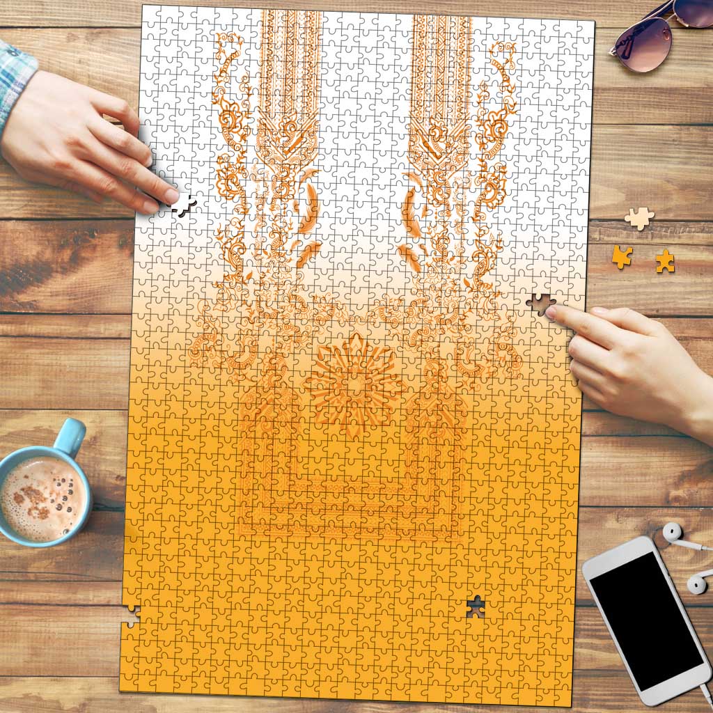Philippines Barong Style Puzzle with Polynesian Art and Leaf Motif Yellow Color LT03 Yellow - Polynesian Pride
