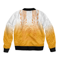 Philippines Barong Style Sleeve Zip Bomber Jacket with Polynesian Art and Leaf Motif Yellow Color LT03 - Polynesian Pride