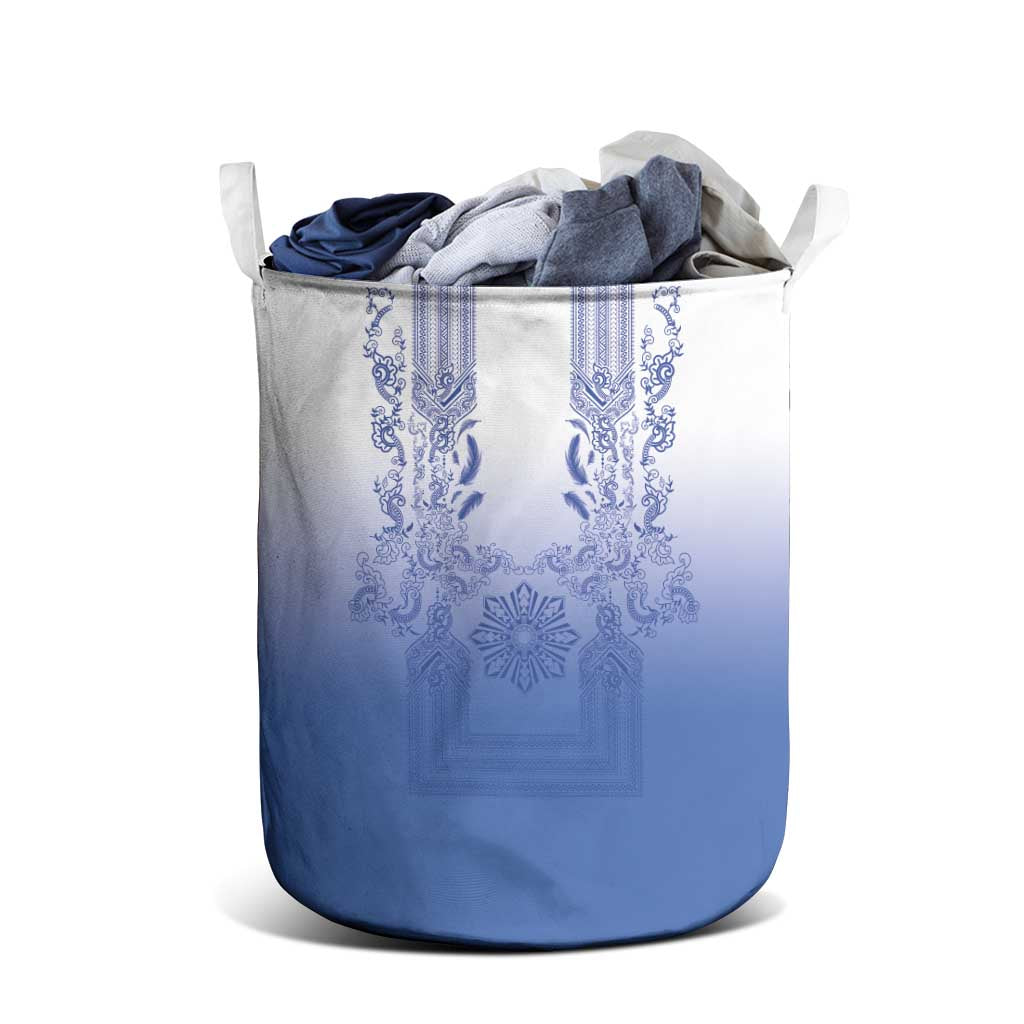 Philippines Barong Style Laundry Basket with Polynesian Art and Leaf Motif Blue Color LT03 - Polynesian Pride
