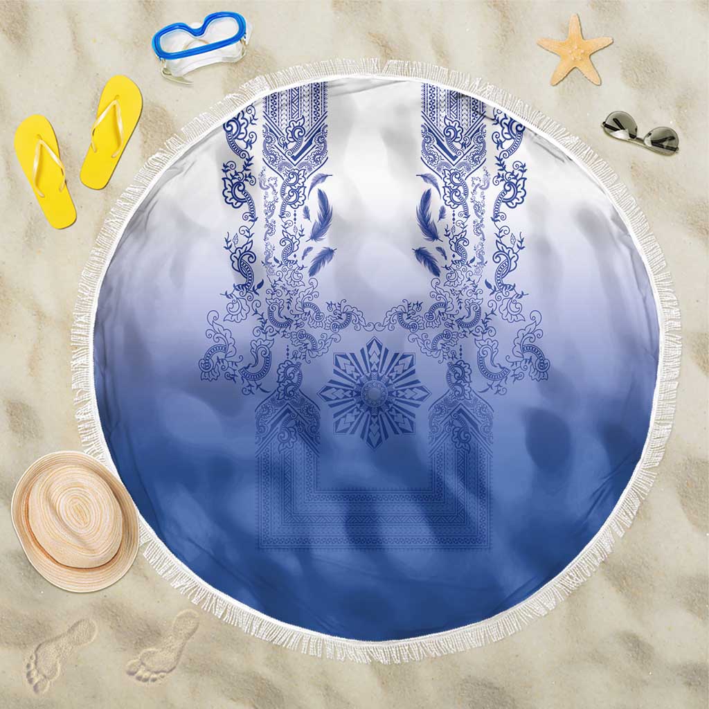 Philippines Barong Style Beach Blanket with Polynesian Art and Leaf Motif Blue Color LT03 One Size 150cm Blue - Polynesian Pride