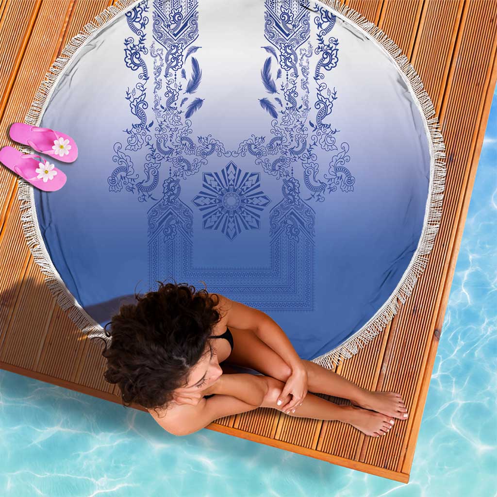 Philippines Barong Style Beach Blanket with Polynesian Art and Leaf Motif Blue Color LT03 - Polynesian Pride