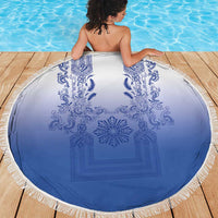 Philippines Barong Style Beach Blanket with Polynesian Art and Leaf Motif Blue Color LT03 - Polynesian Pride