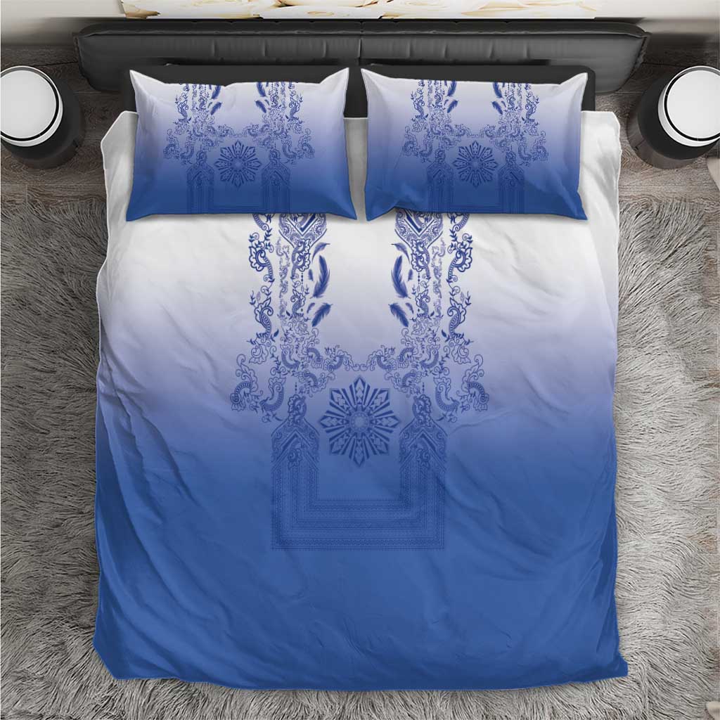 Philippines Barong Style Bedding Set with Polynesian Art and Leaf Motif Blue Color LT03 Blue - Polynesian Pride