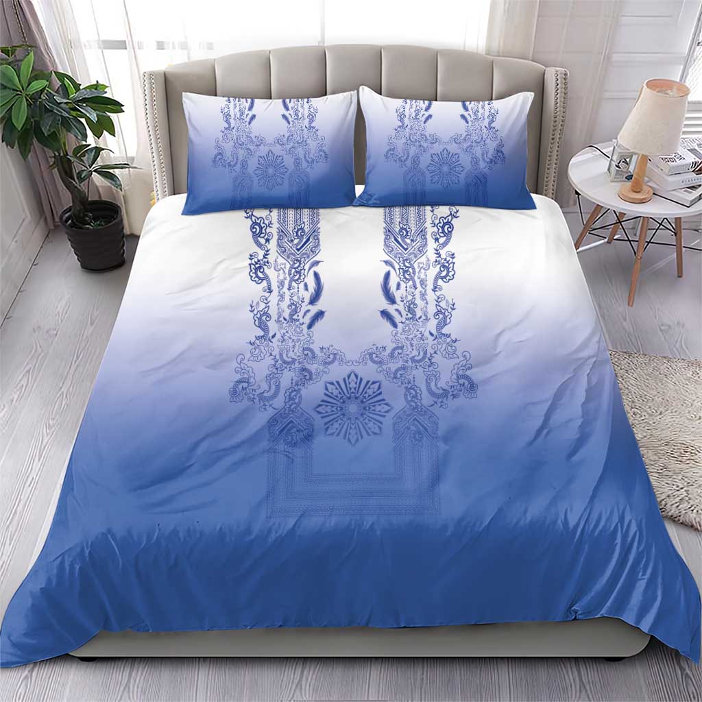 Philippines Barong Style Bedding Set with Polynesian Art and Leaf Motif Blue Color LT03 - Polynesian Pride