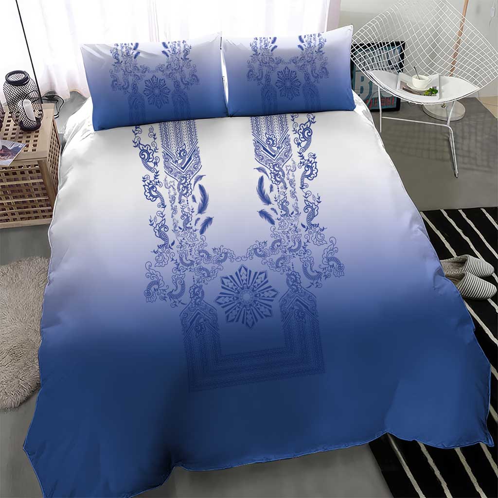 Philippines Barong Style Bedding Set with Polynesian Art and Leaf Motif Blue Color LT03 - Polynesian Pride
