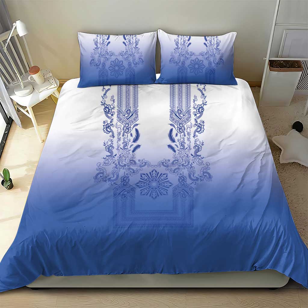 Philippines Barong Style Bedding Set with Polynesian Art and Leaf Motif Blue Color LT03 - Polynesian Pride