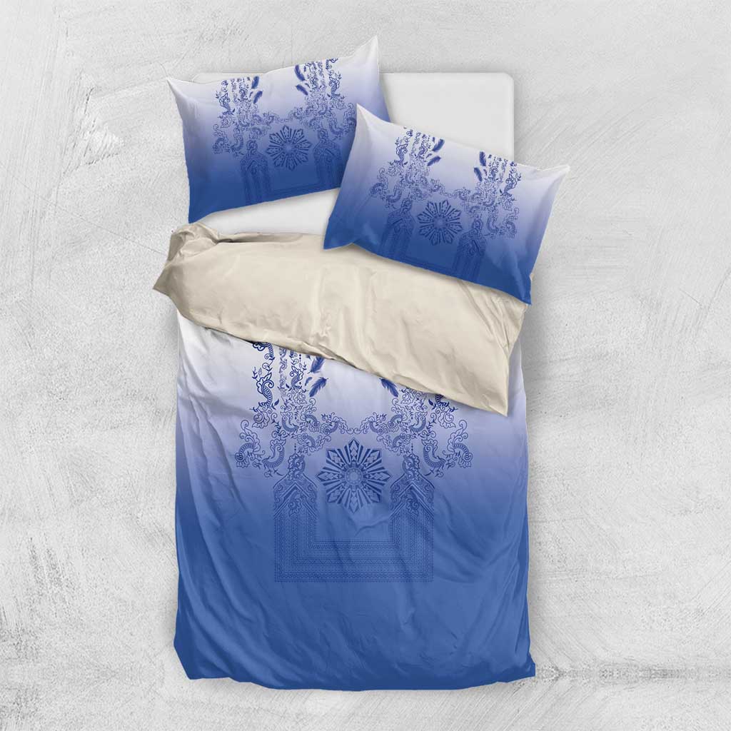 Philippines Barong Style Bedding Set with Polynesian Art and Leaf Motif Blue Color LT03 US Twin 172cm x 218cm Blue - Polynesian Pride