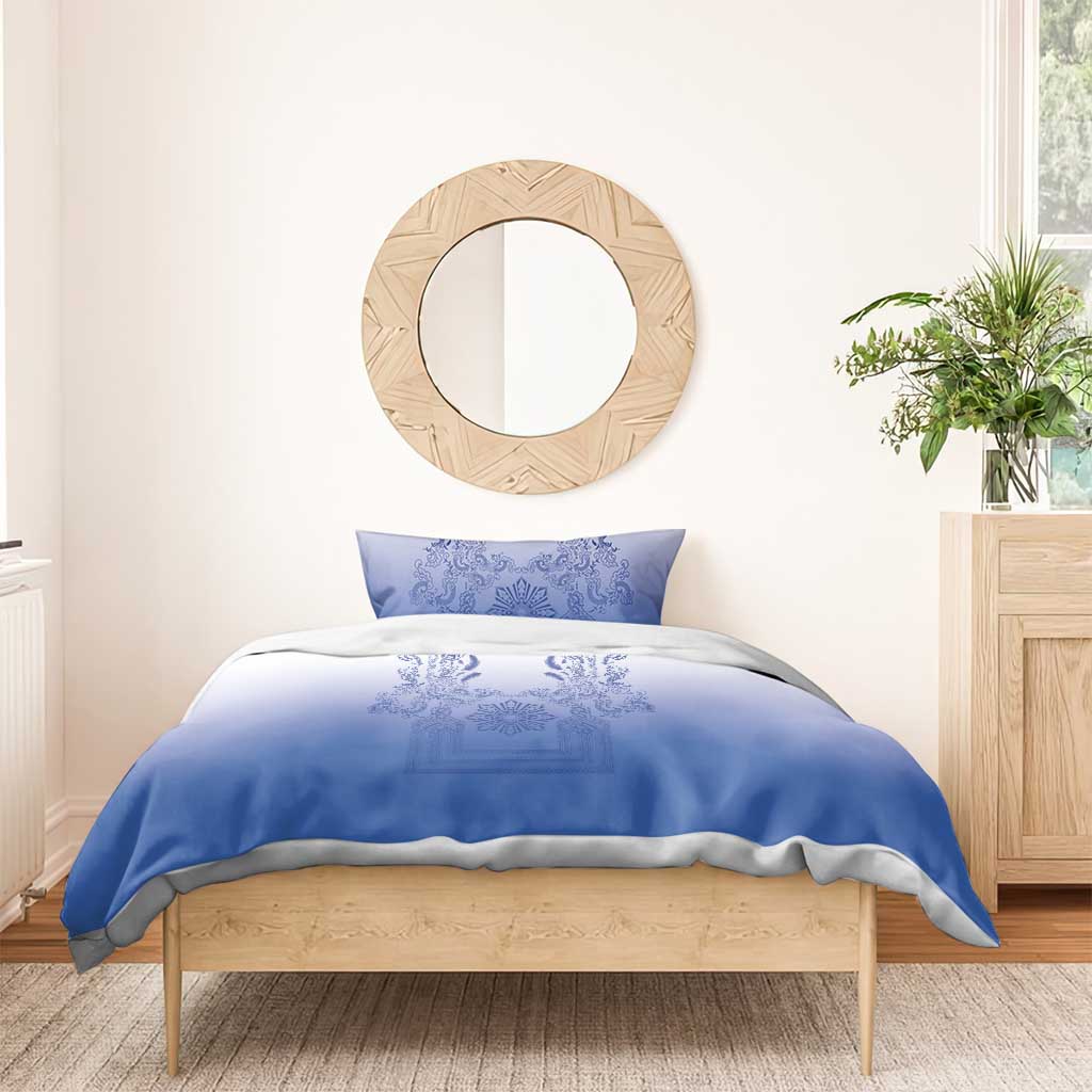 Philippines Barong Style Bedding Set with Polynesian Art and Leaf Motif Blue Color LT03 - Polynesian Pride