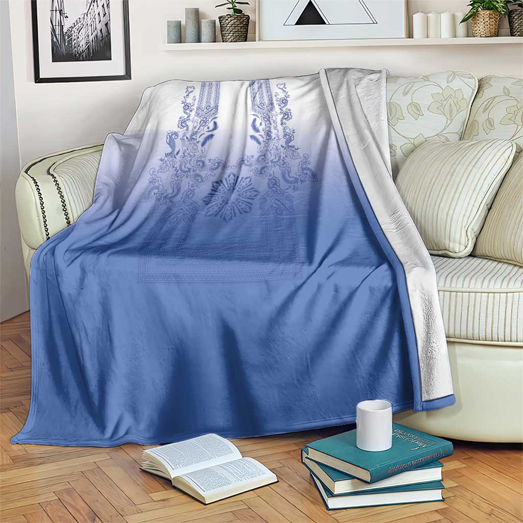 Philippines Barong Style Blanket with Polynesian Art and Leaf Motif Blue Color LT03 Blue - Polynesian Pride
