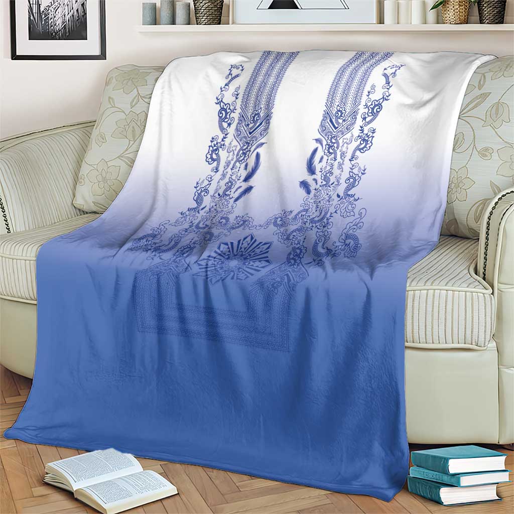 Philippines Barong Style Blanket with Polynesian Art and Leaf Motif Blue Color LT03 - Polynesian Pride