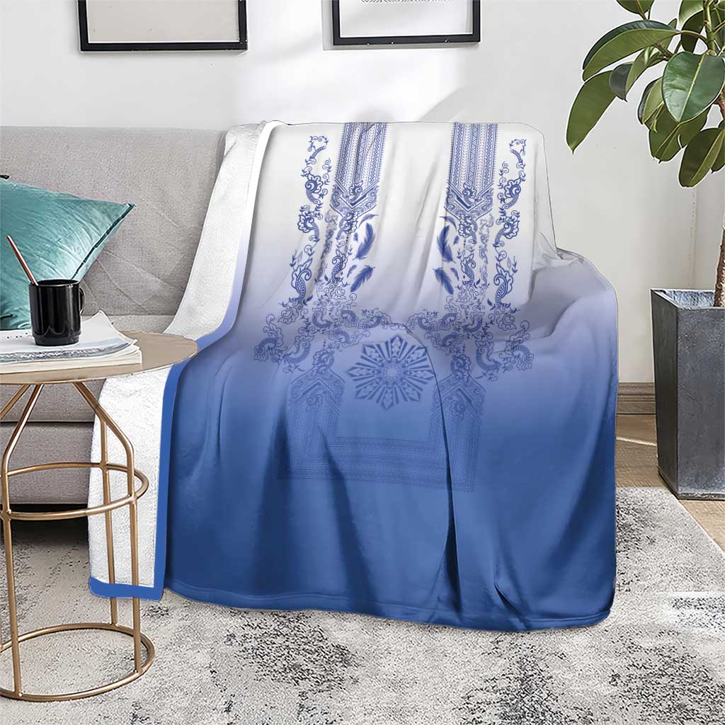 Philippines Barong Style Blanket with Polynesian Art and Leaf Motif Blue Color LT03 - Polynesian Pride