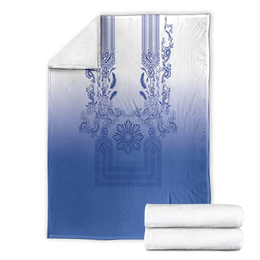 Philippines Barong Style Blanket with Polynesian Art and Leaf Motif Blue Color LT03 - Polynesian Pride