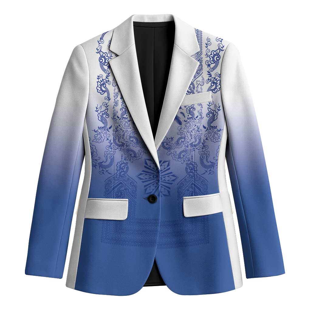 Philippines Barong Style Blazer with Polynesian Art and Leaf Motif Blue Color LT03 Unisex Blue - Polynesian Pride