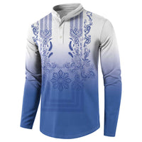 Philippines Barong Style Button Sweatshirt with Polynesian Art and Leaf Motif Blue Color LT03 - Polynesian Pride