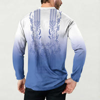 Philippines Barong Style Button Sweatshirt with Polynesian Art and Leaf Motif Blue Color LT03 - Polynesian Pride