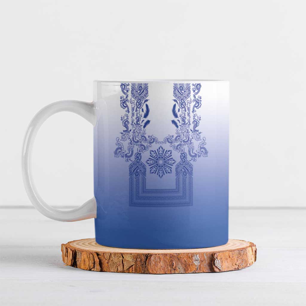Philippines Barong Style Ceramic Mug with Polynesian Art and Leaf Motif Blue Color LT03 Blue - Polynesian Pride