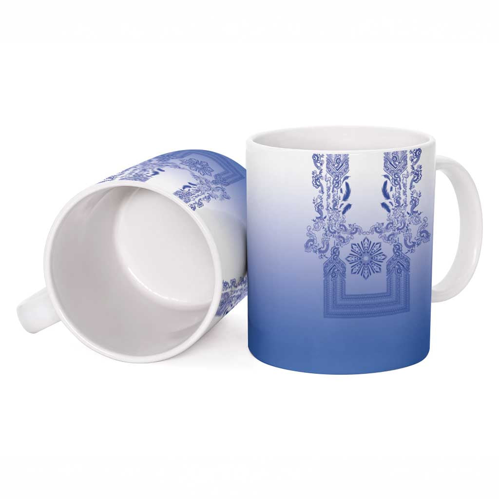 Philippines Barong Style Ceramic Mug with Polynesian Art and Leaf Motif Blue Color LT03 - Polynesian Pride