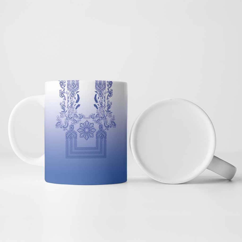 Philippines Barong Style Ceramic Mug with Polynesian Art and Leaf Motif Blue Color LT03 - Polynesian Pride