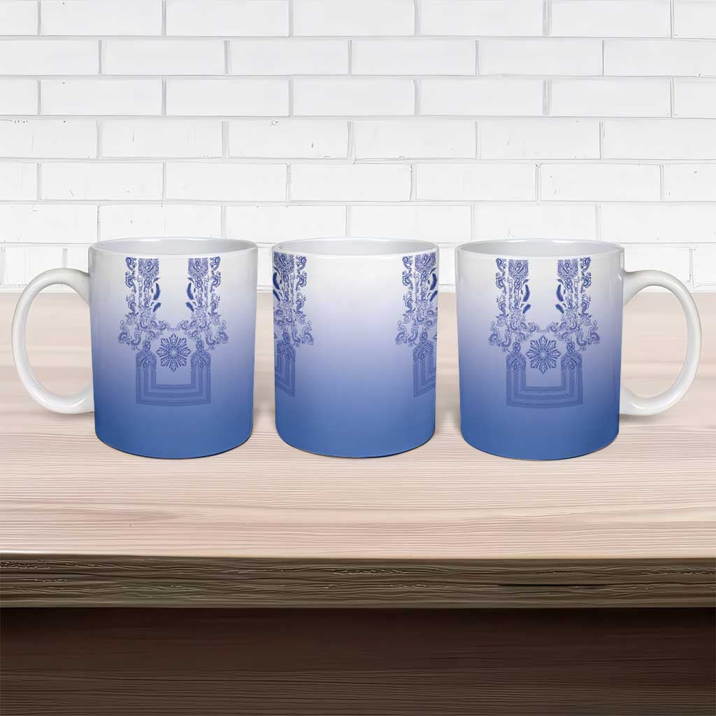 Philippines Barong Style Ceramic Mug with Polynesian Art and Leaf Motif Blue Color LT03 - Polynesian Pride