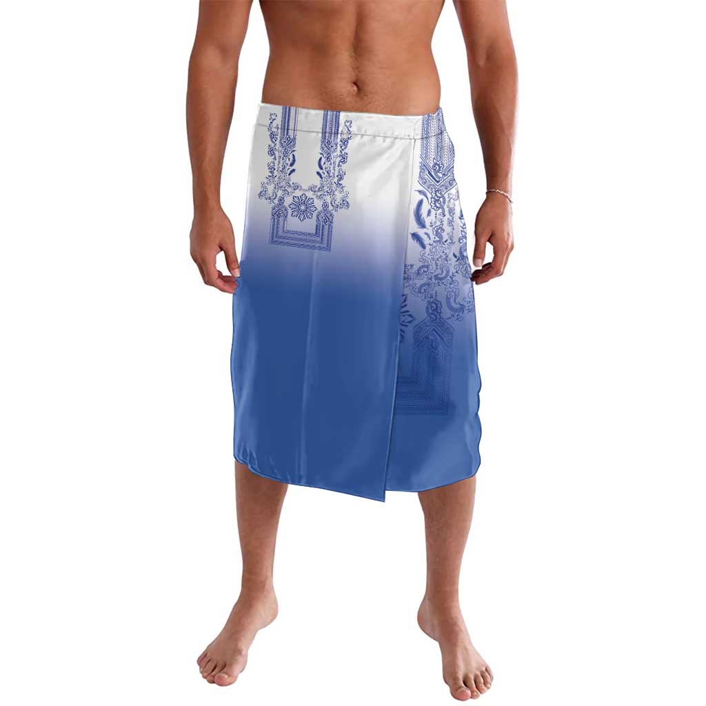 Philippines Barong Style Lavalava with Polynesian Art and Leaf Motif Blue Color LT03 Blue - Polynesian Pride