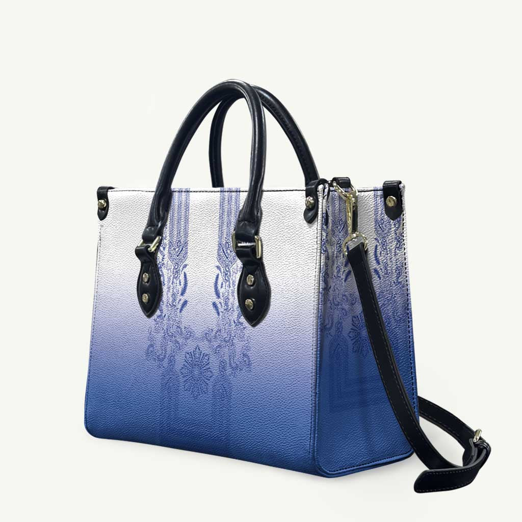 Philippines Barong Style Leather Bag with Polynesian Art and Leaf Motif Blue Color LT03 Blue - Polynesian Pride