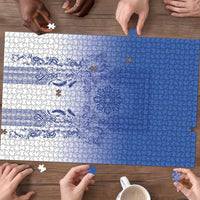 Philippines Barong Style Puzzle with Polynesian Art and Leaf Motif Blue Color LT03 - Polynesian Pride