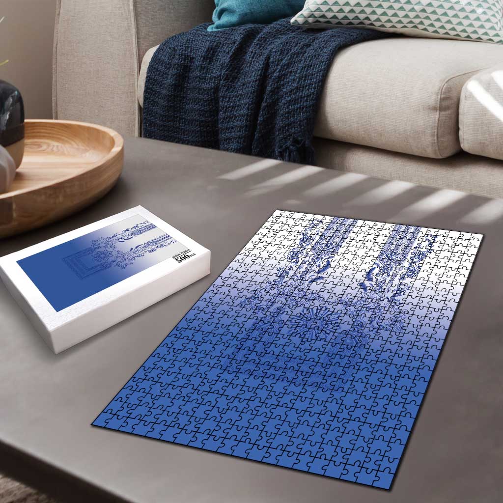 Philippines Barong Style Puzzle with Polynesian Art and Leaf Motif Blue Color LT03 - Polynesian Pride
