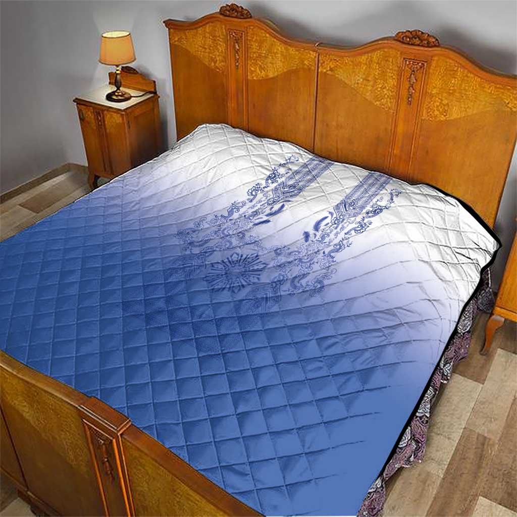Philippines Barong Style Quilt with Polynesian Art and Leaf Motif Blue Color LT03 - Polynesian Pride