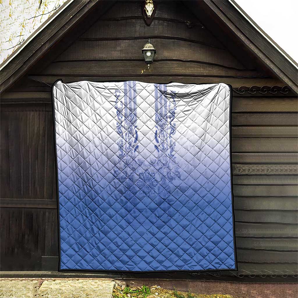 Philippines Barong Style Quilt with Polynesian Art and Leaf Motif Blue Color LT03 - Polynesian Pride