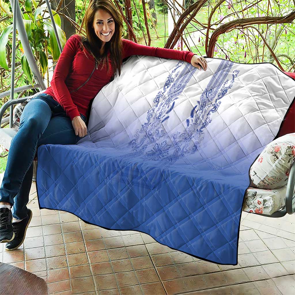 Philippines Barong Style Quilt with Polynesian Art and Leaf Motif Blue Color LT03 - Polynesian Pride
