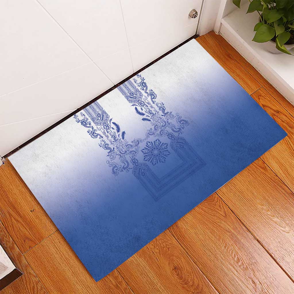 Philippines Barong Style Rubber Doormat with Polynesian Art and Leaf Motif Blue Color LT03 - Polynesian Pride