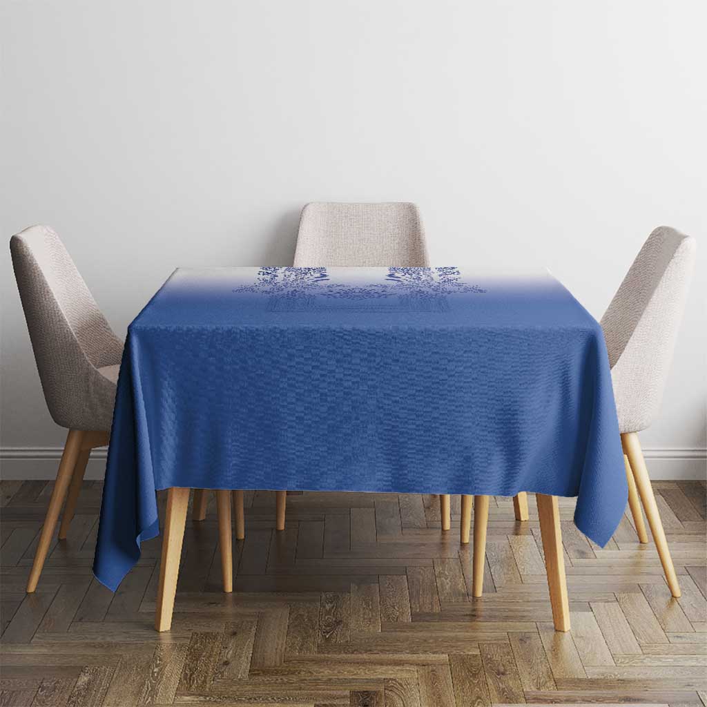 Philippines Barong Style Tablecloth with Polynesian Art and Leaf Motif Blue Color LT03 - Polynesian Pride