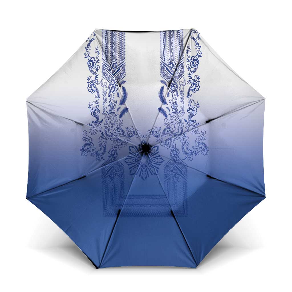 Philippines Barong Style Umbrella with Polynesian Art and Leaf Motif Blue Color LT03 One Size Folded 11.42 inch Opened Diameter 37.4 inch Blue - Polynesian Pride