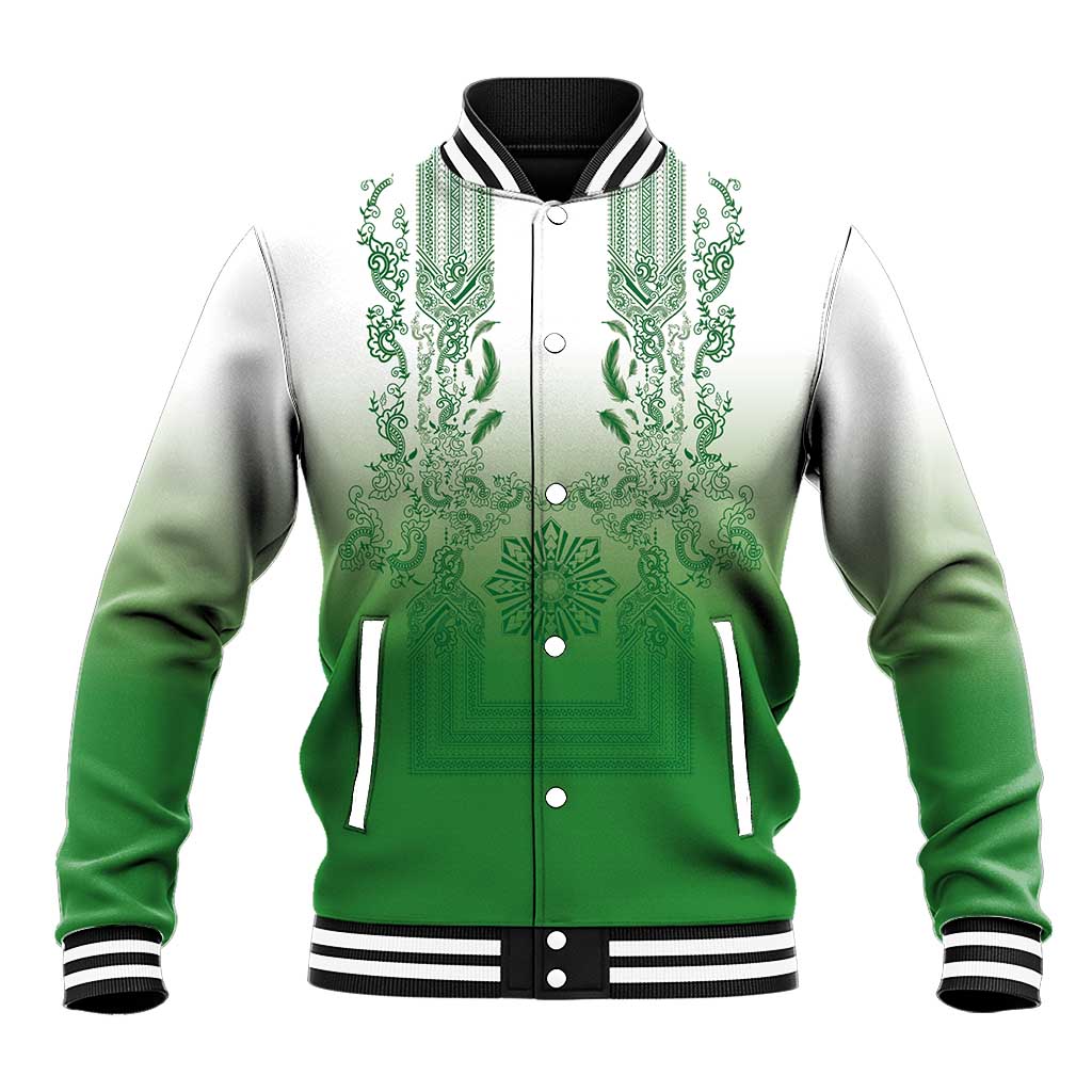 Philippines Barong Style Baseball Jacket with Polynesian Art and Leaf Motif Green Color LT03 Unisex Green - Polynesian Pride