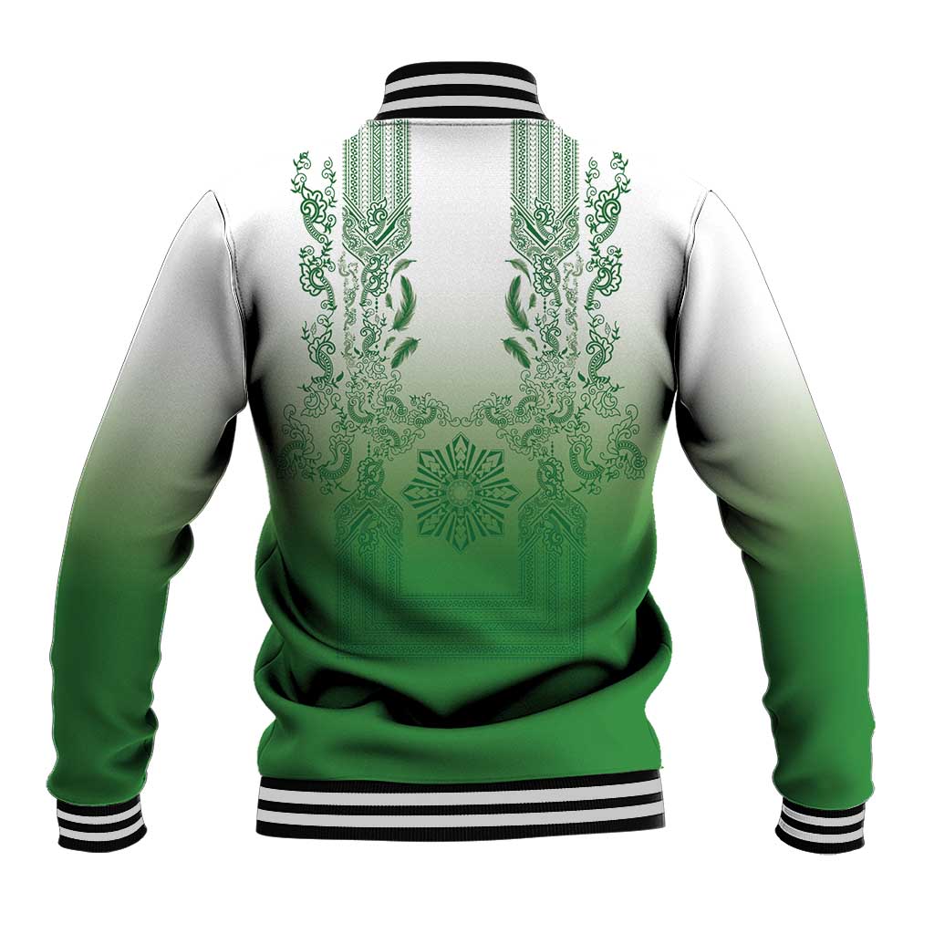 Philippines Barong Style Baseball Jacket with Polynesian Art and Leaf Motif Green Color LT03 - Polynesian Pride