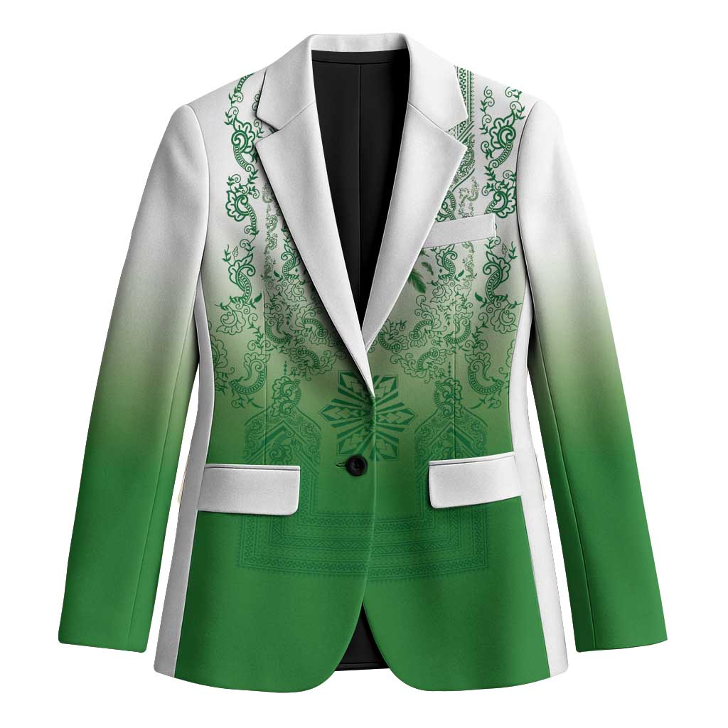 Philippines Barong Style Blazer with Polynesian Art and Leaf Motif Green Color LT03 Unisex Green - Polynesian Pride