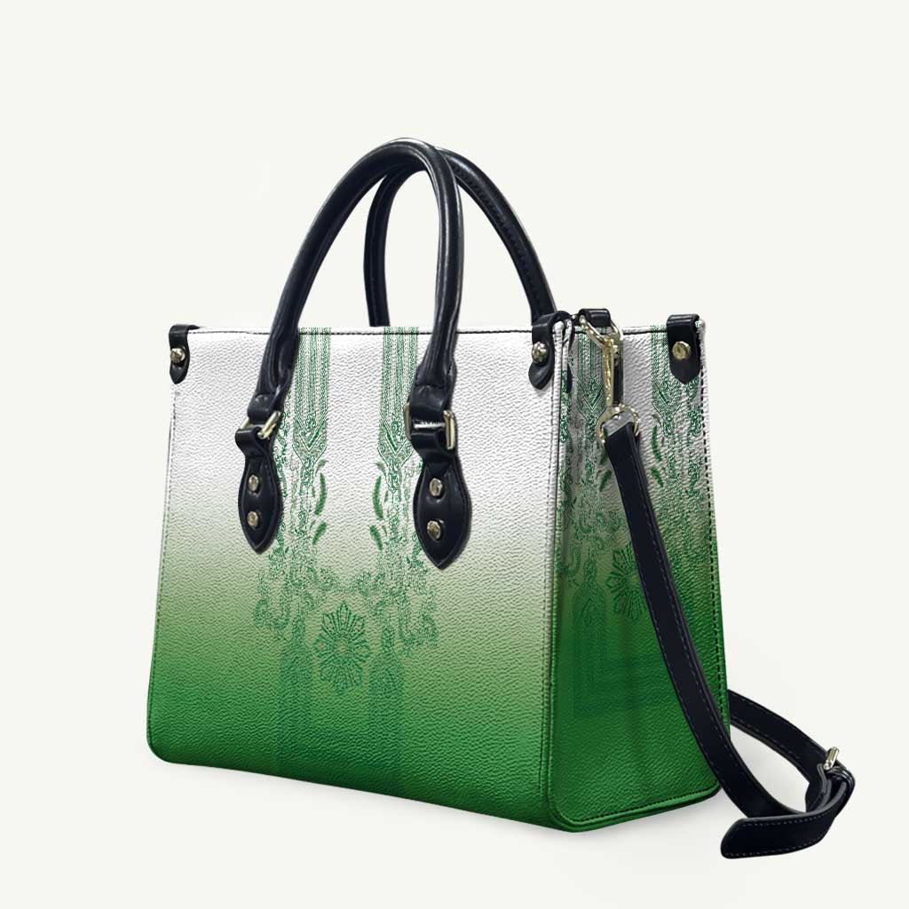 Philippines Barong Style Leather Bag with Polynesian Art and Leaf Motif Green Color LT03 Green - Polynesian Pride