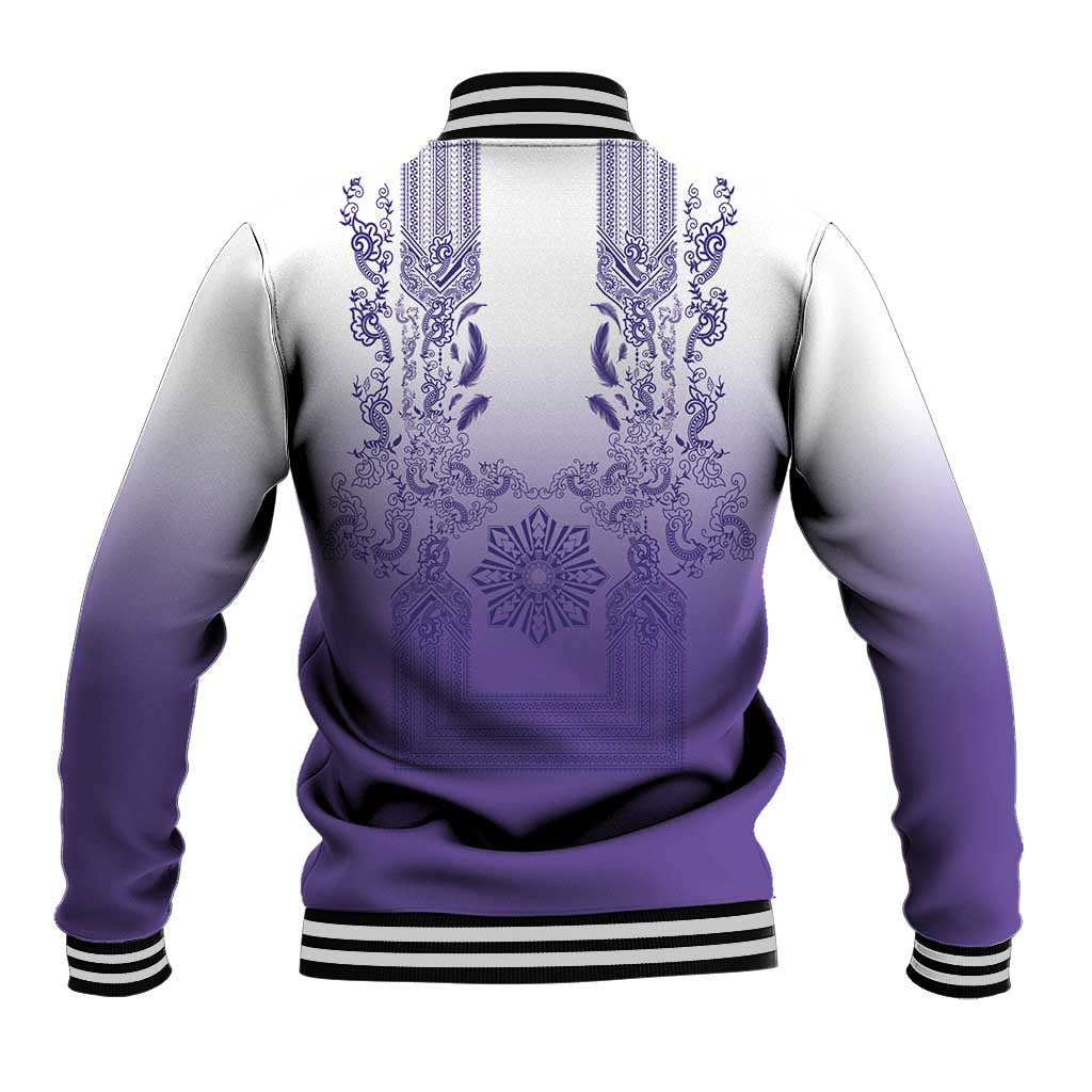 Philippines Barong Style Baseball Jacket with Polynesian Art and Leaf Motif Purple Color LT03 - Polynesian Pride