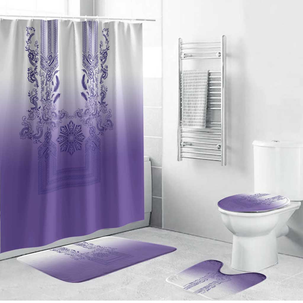 Philippines Barong Style Bathroom Set with Polynesian Art and Leaf Motif Purple Color LT03 Bathroom Set (4 pcs) Purple - Polynesian Pride