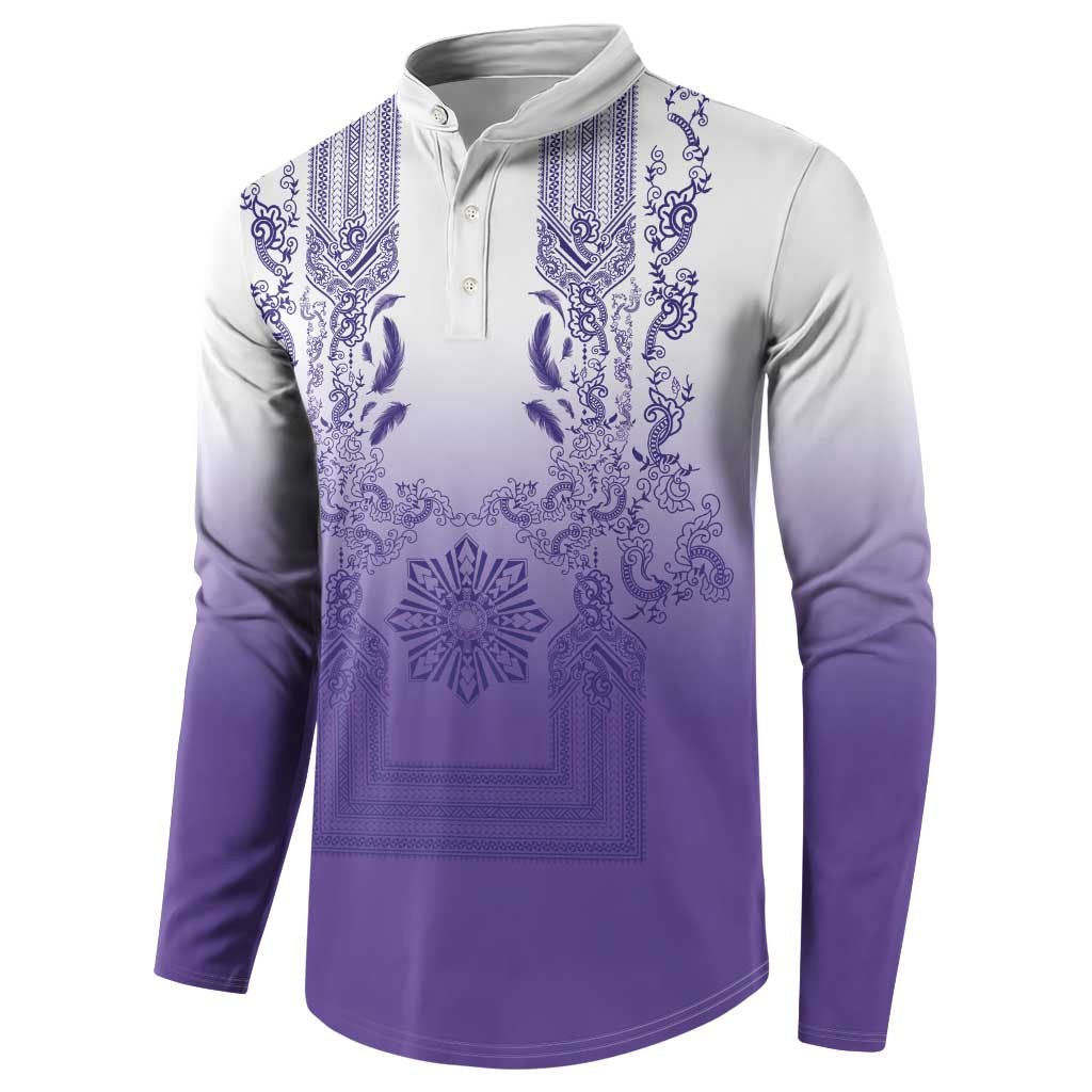 Philippines Barong Style Button Sweatshirt with Polynesian Art and Leaf Motif Purple Color LT03 - Polynesian Pride