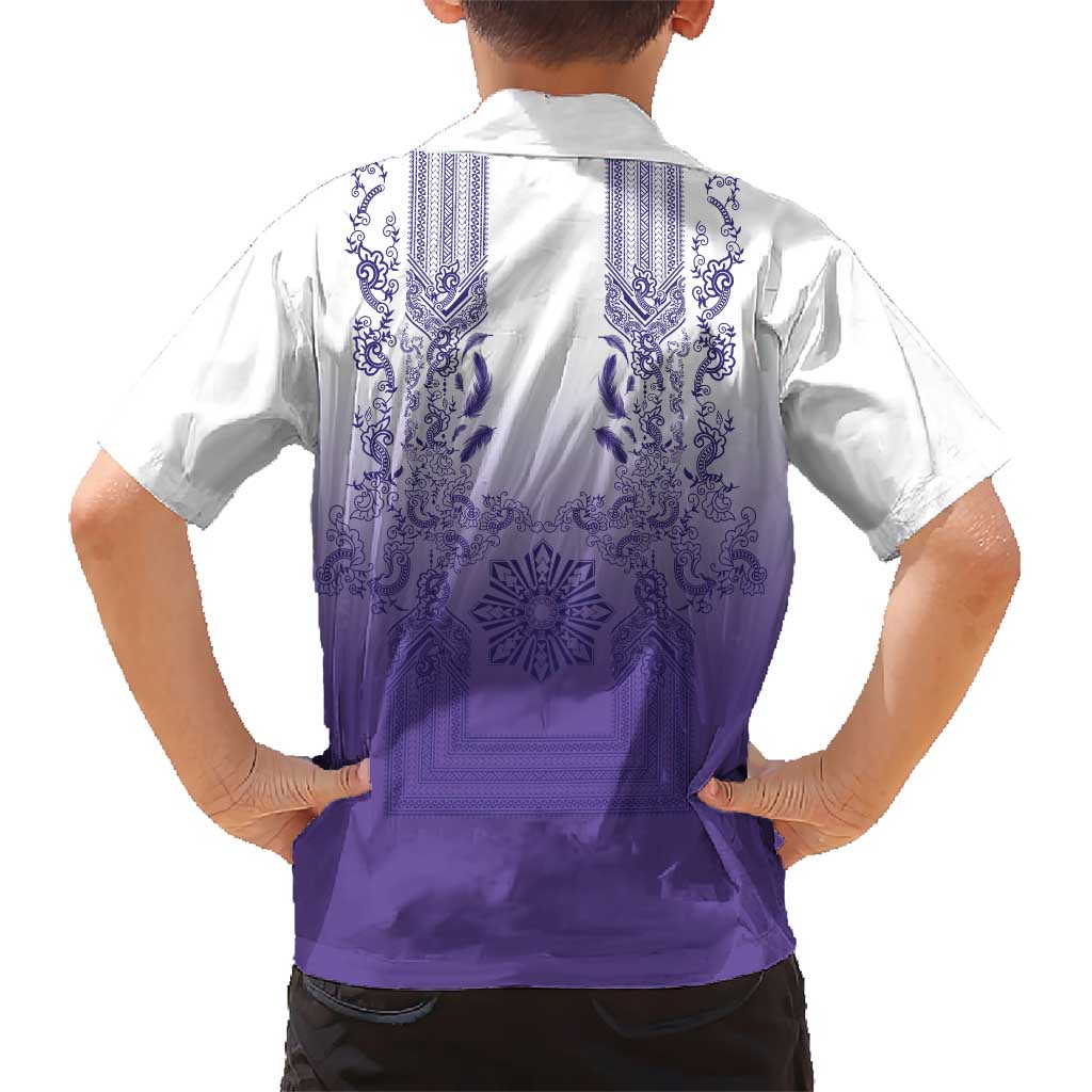 Philippines Barong Style Kid Hawaiian Shirt with Polynesian Art and Leaf Motif Purple Color LT03 - Polynesian Pride