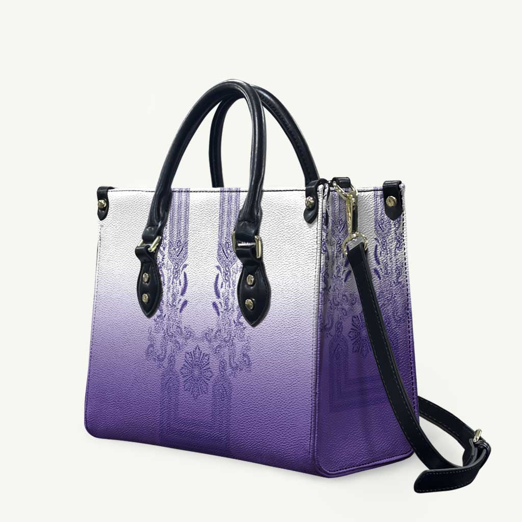 Philippines Barong Style Leather Bag with Polynesian Art and Leaf Motif Purple Color LT03 Purple - Polynesian Pride