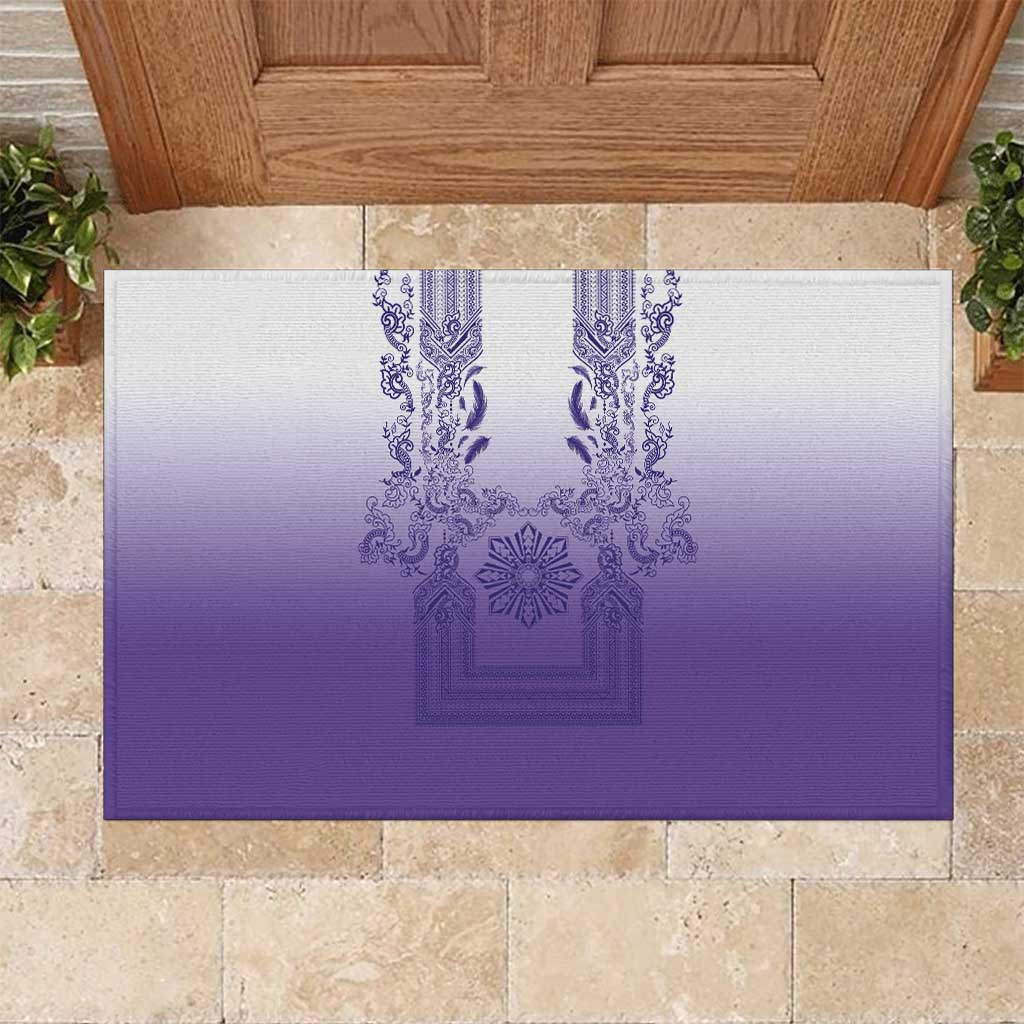 Philippines Barong Style Rubber Doormat with Polynesian Art and Leaf Motif Purple Color LT03 Purple - Polynesian Pride