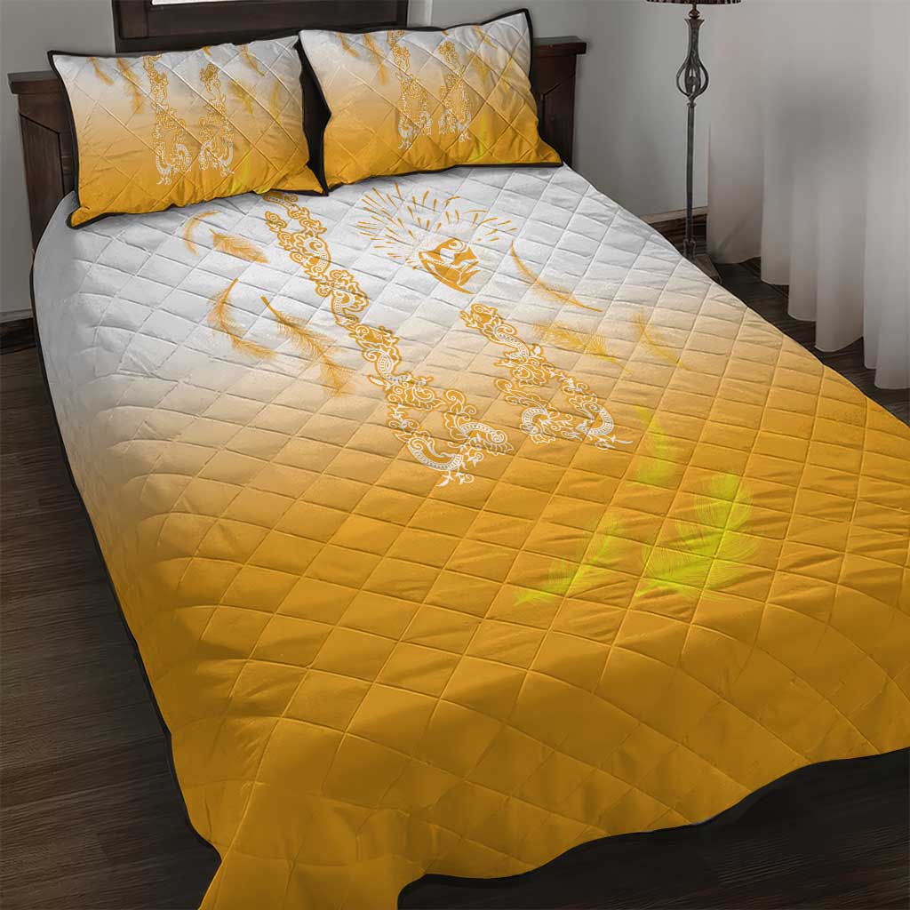 Philippines National Costume Style Quilt Bed Set Barong Tagalog and Eagle Feather Yellow Color LT03 Yellow - Polynesian Pride