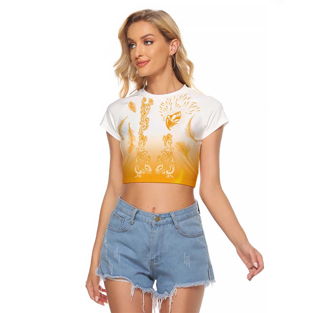 Philippines National Costume Style Raglan Cropped T Shirt Barong Tagalog and Eagle Feather Yellow Color LT03 Female Yellow - Polynesian Pride