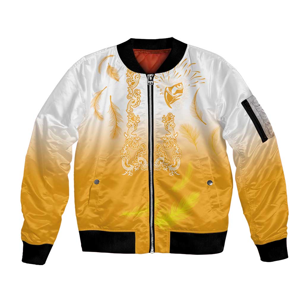 Philippines National Costume Style Sleeve Zip Bomber Jacket Barong Tagalog and Eagle Feather Yellow Color LT03 Unisex Yellow - Polynesian Pride