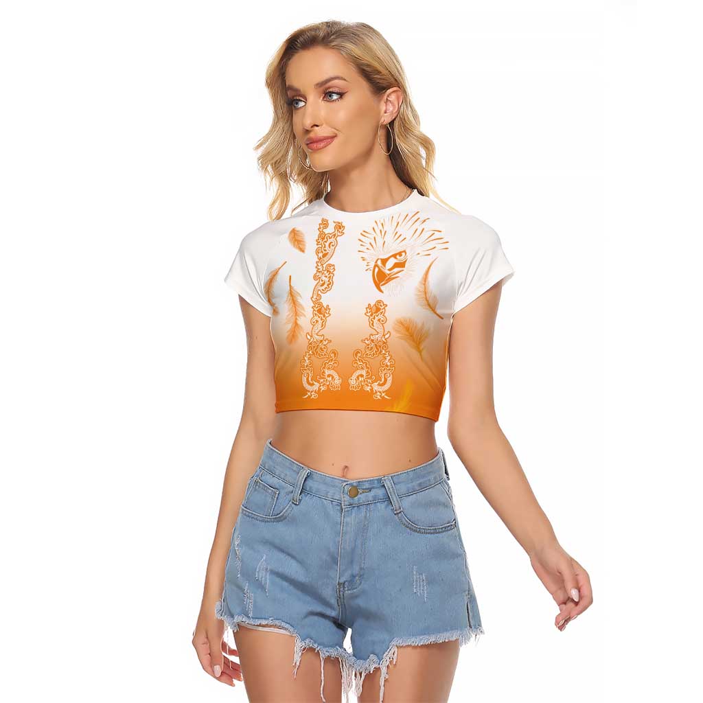 Philippines National Costume Style Raglan Cropped T Shirt Barong Tagalog and Eagle Feather Orange Color LT03 Female Orange - Polynesian Pride