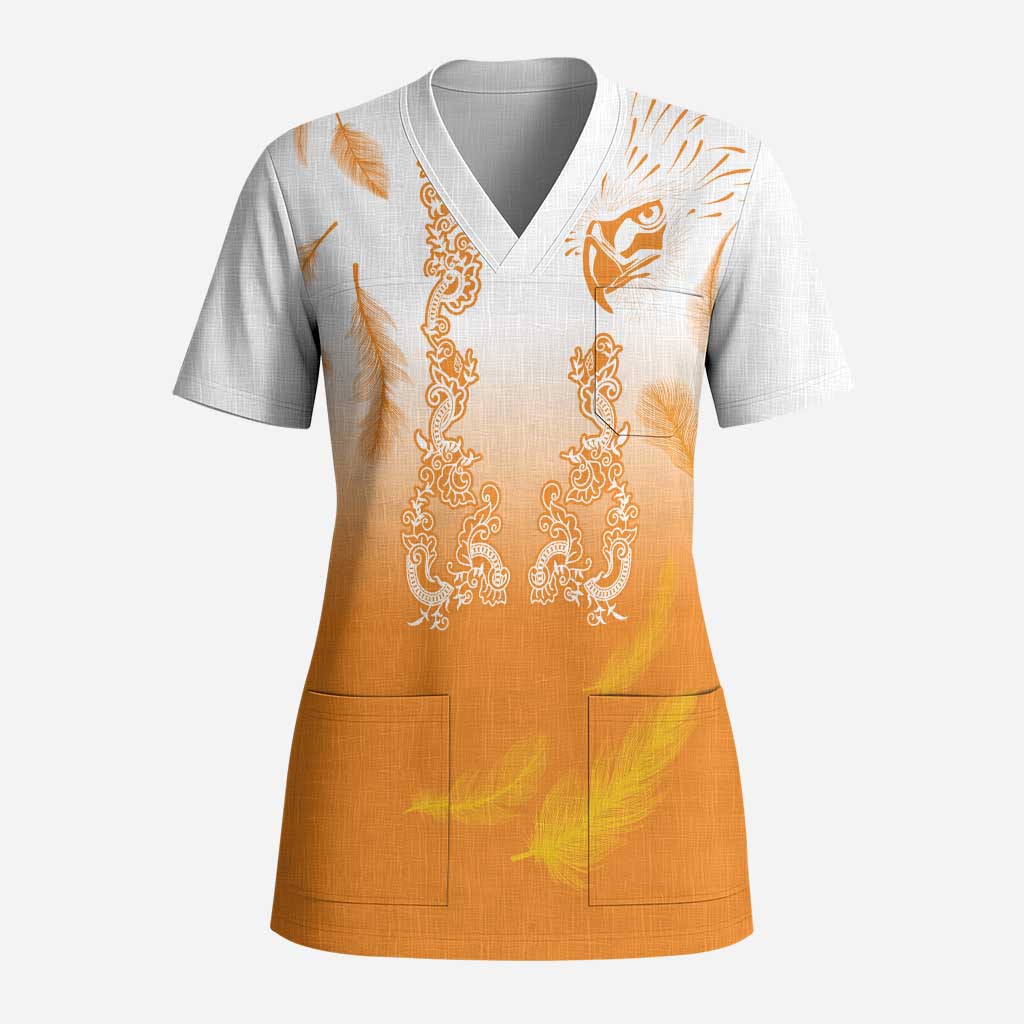 Philippines National Costume Style Scrub Top Barong Tagalog and Eagle Feather Orange Color LT03 Adult Orange - Polynesian Pride